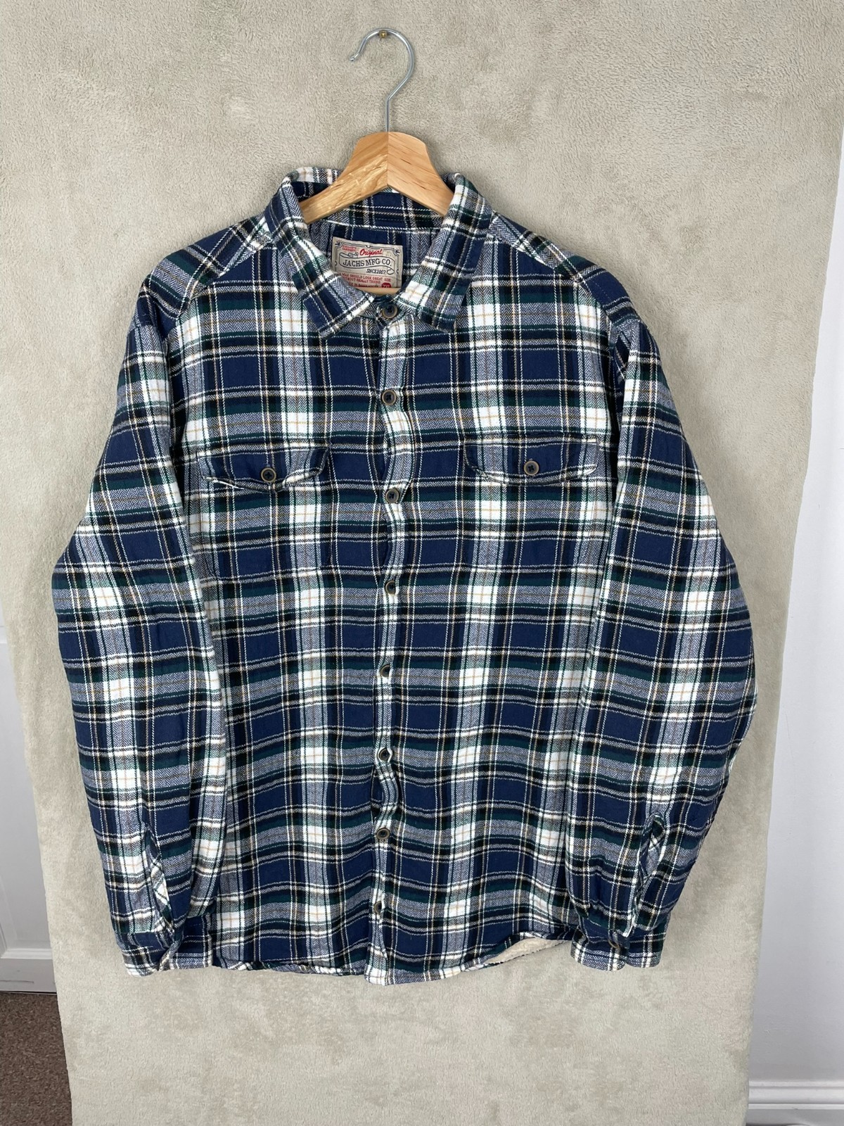 Men’s Jachs Fleece Lined Flannel Shacket Jacket Button Up Size XL Extra Large