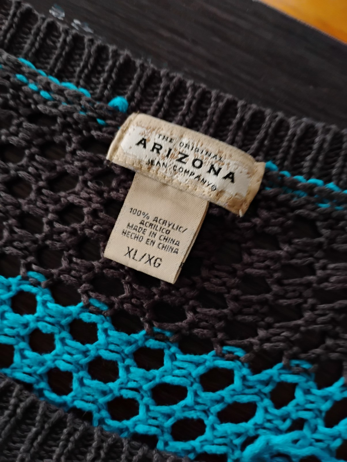 CUTE TEAL AND GREY ARIZONA BRAND CROCHET SWEATER SIZE JUNIOR XL/XG