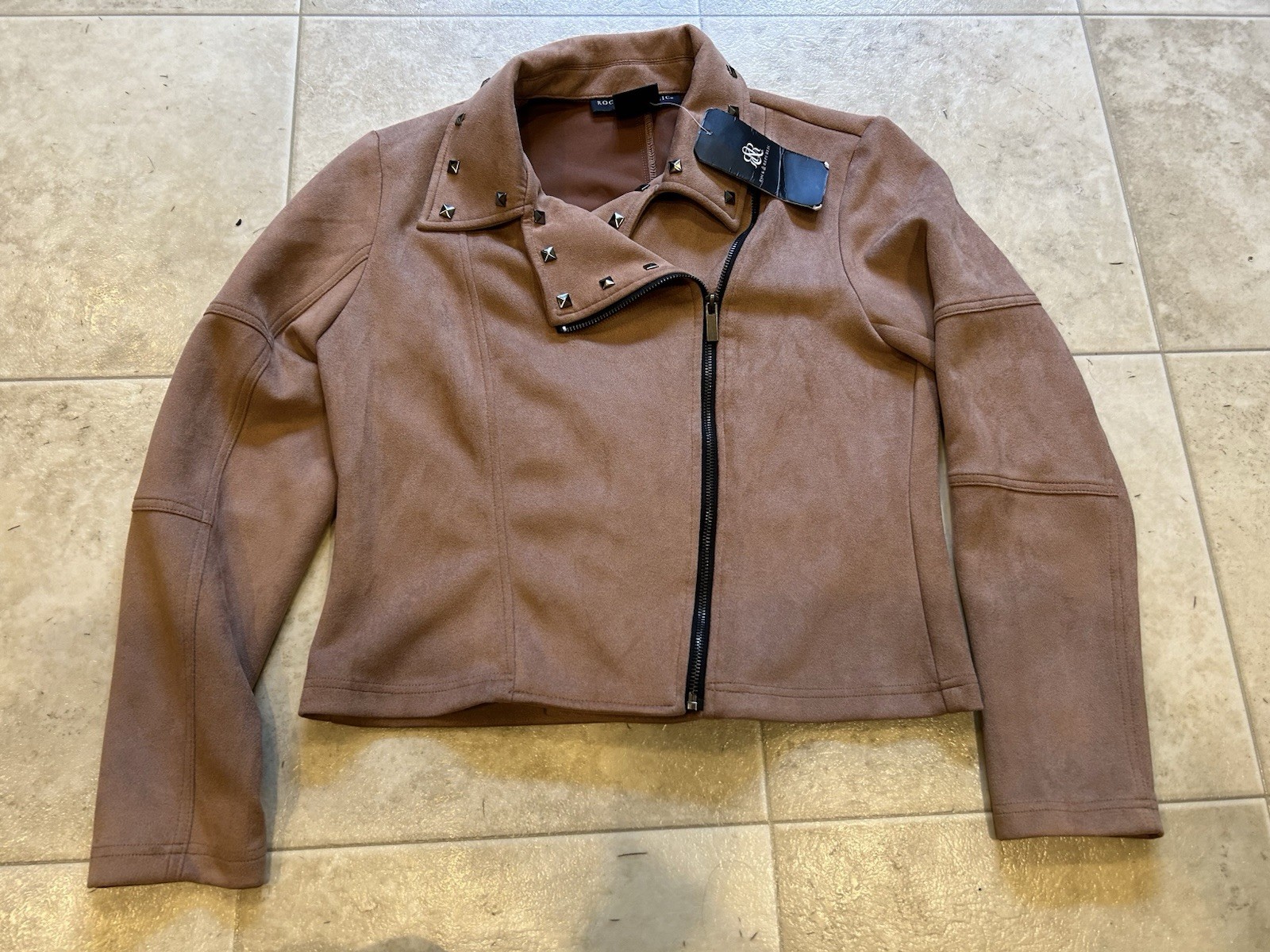 Rock & Republic Jacket Black Moto Motorcycle Suede NWT Womens Small