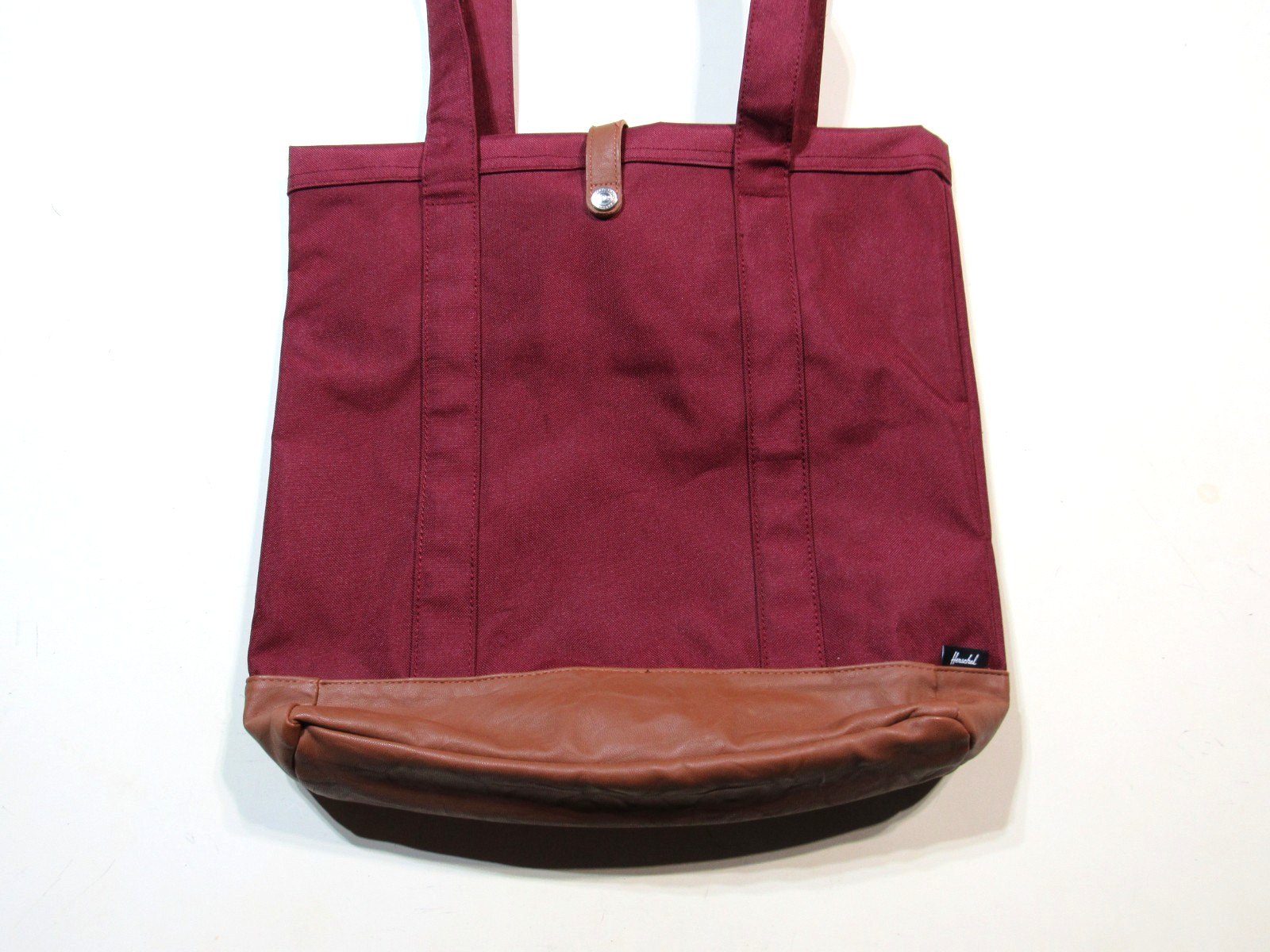 Herschel Supply Co. Tote Double Strap Bag Canvas Leather Vacation Burgandy 14×12