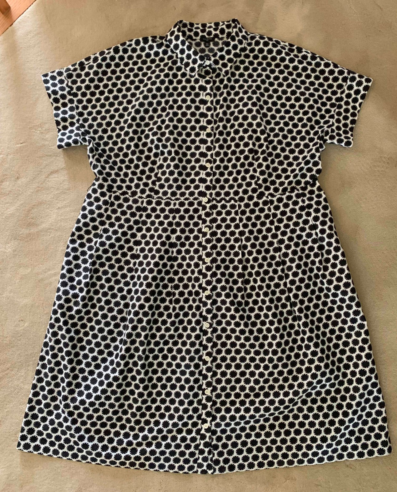 TALBOTS PLUS Cotton Shirt Dress Black & White Atomic Polka Dot Print 18W