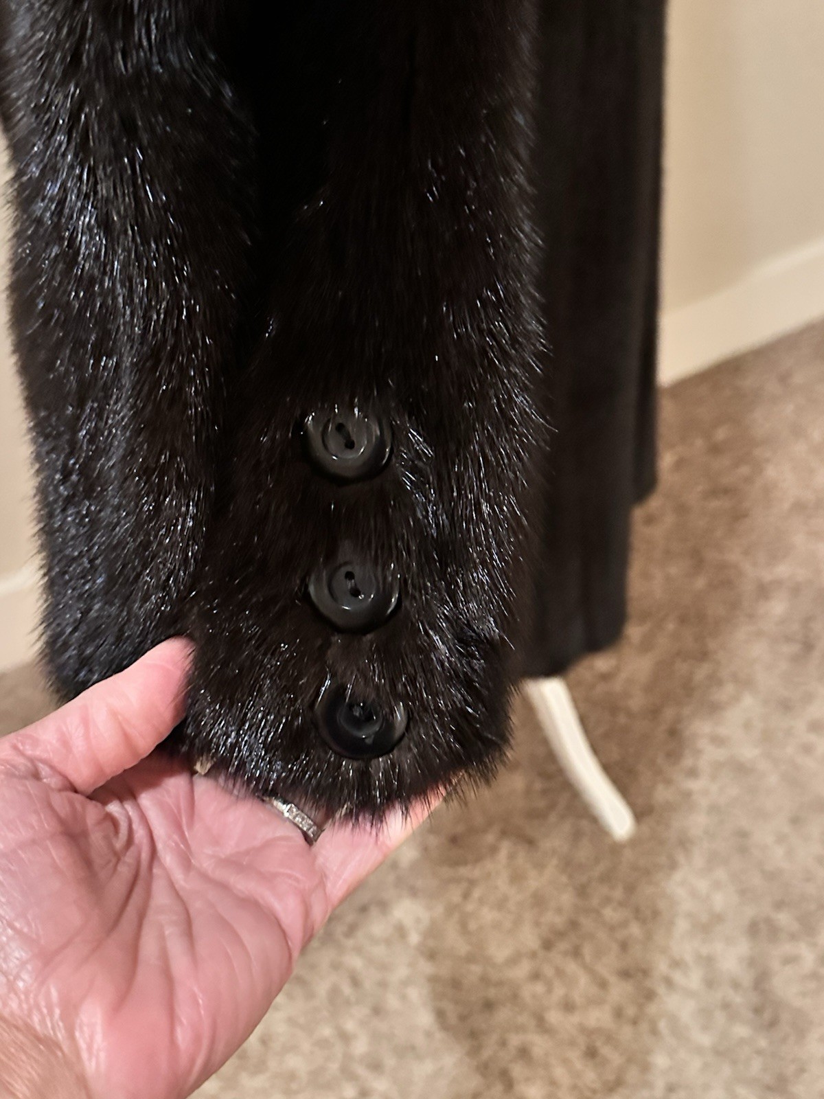 Oscar de la Renta Women’s Brown Mink Fur Long Coat Lined Button Collared Sz L