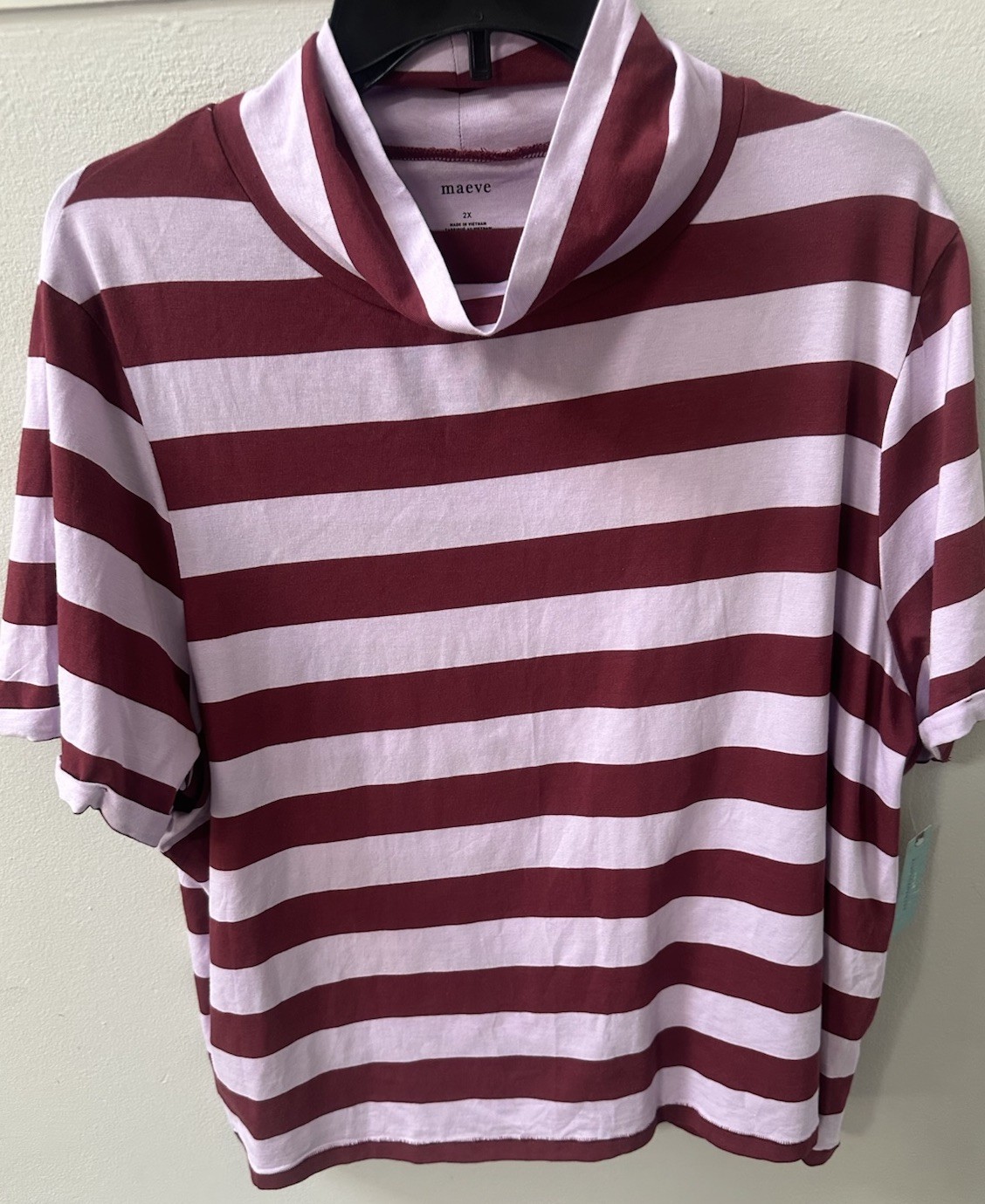Maeve Anthropologie 2X NWT Pink Burgundy Striped Cowl Neck Top Plus Size