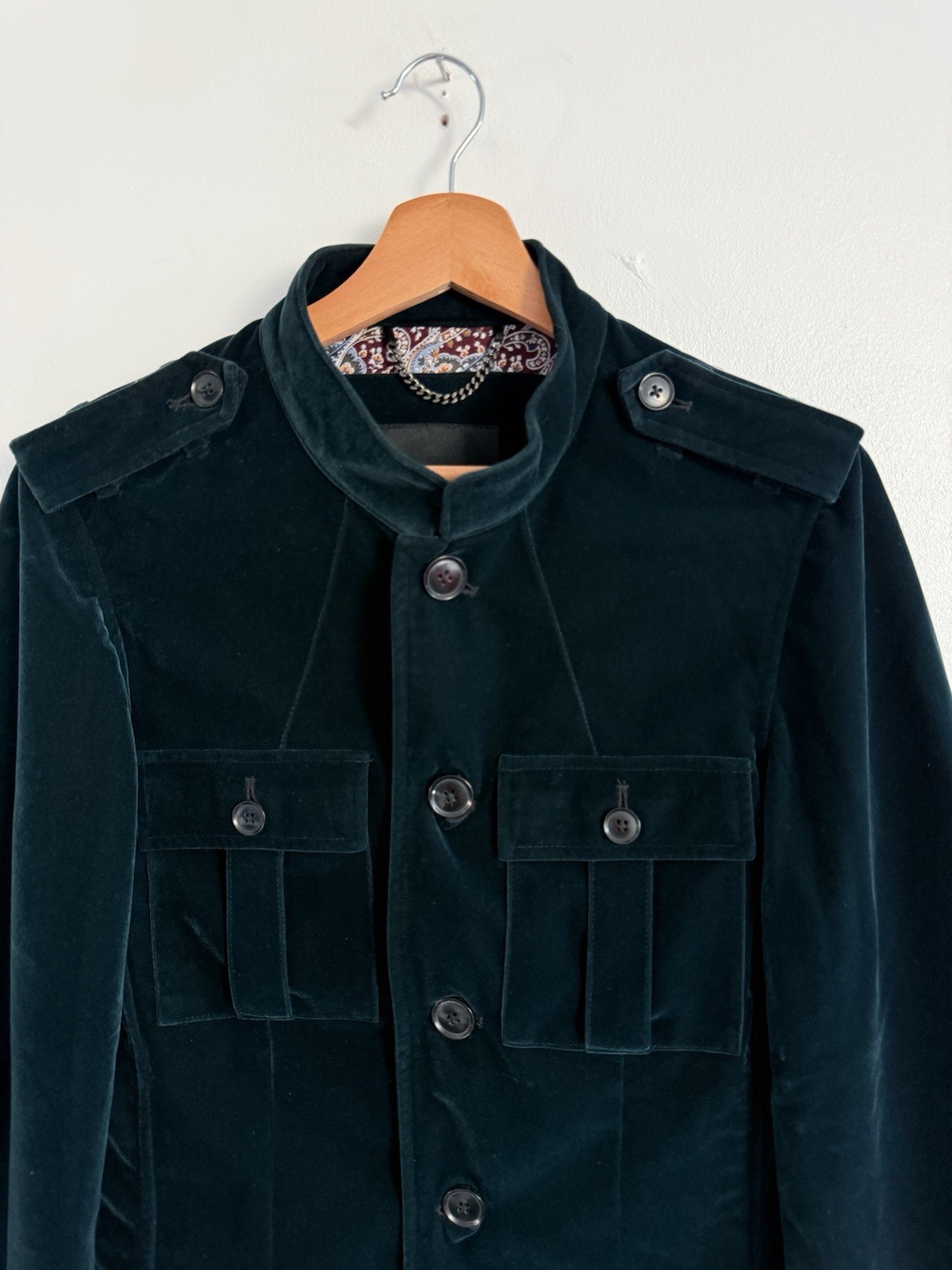 Phix Velvet Jacket Small Teal Button Up Retro Rock Army Military