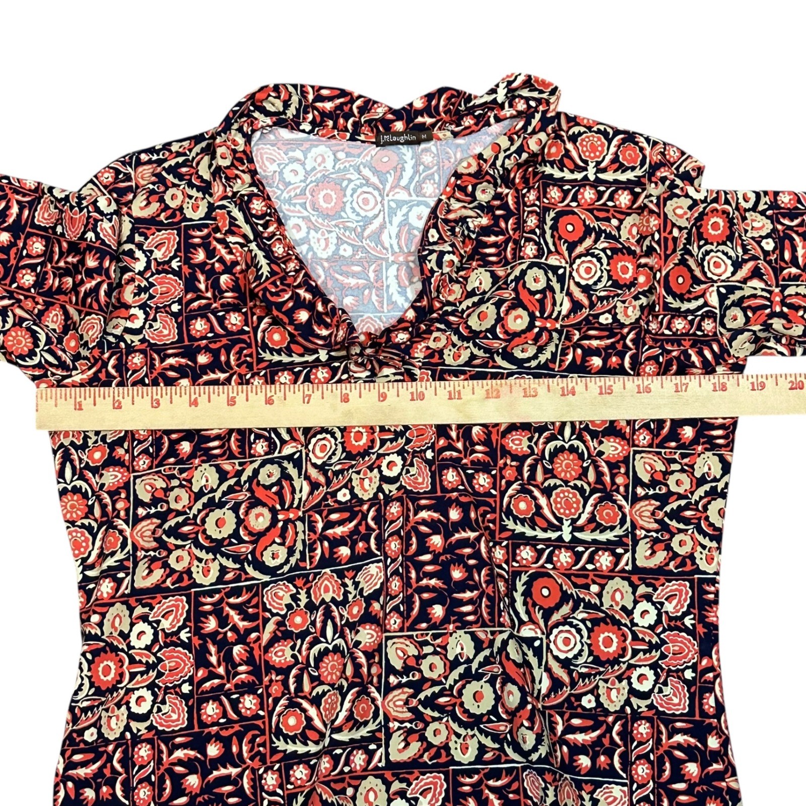 J. McLaughlin Durham Top Womens Medium Catalina Cloth Navy Orange Floral Ruffle