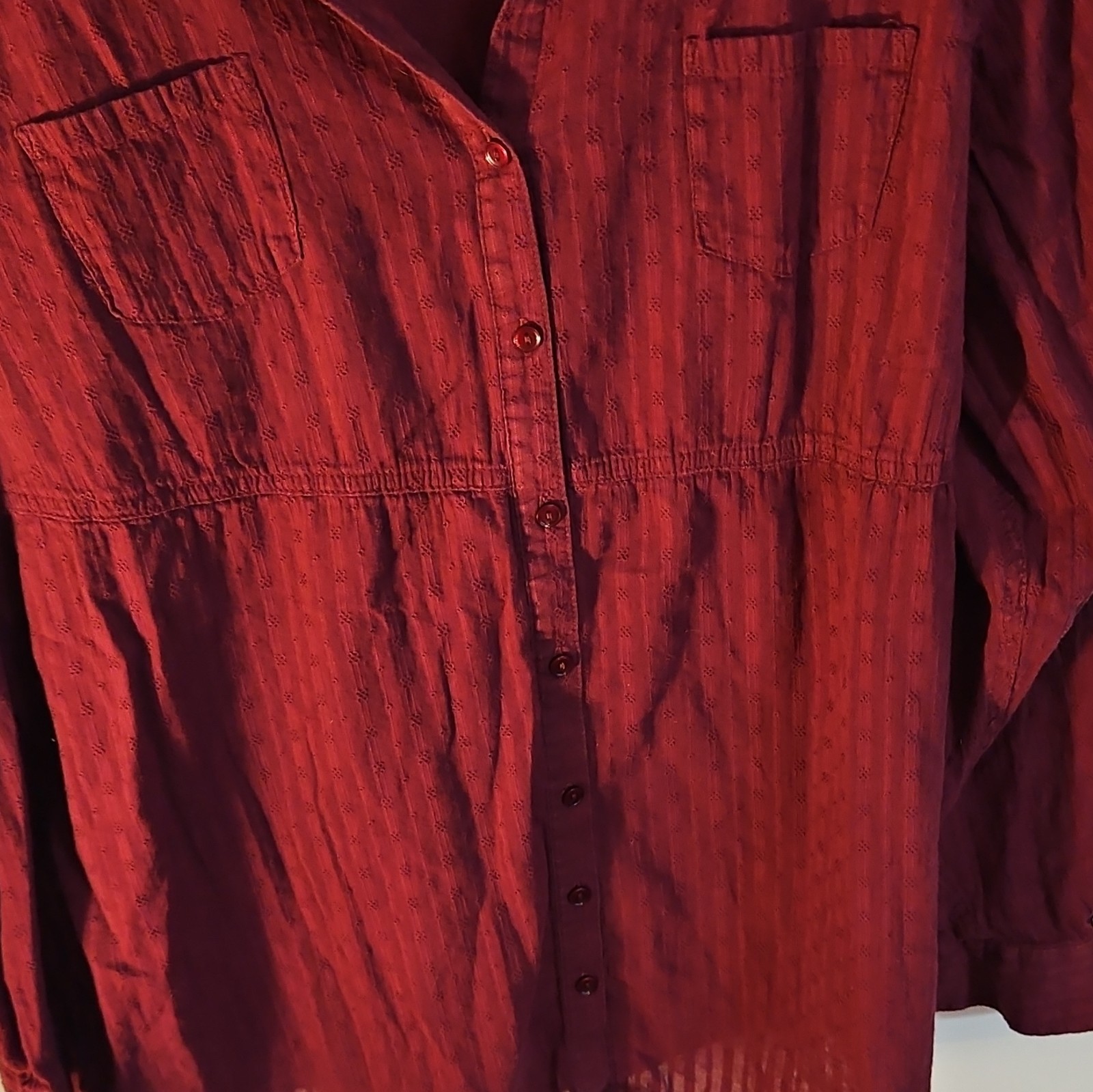 Sonoma Life + Style Burgundy Collared Long Sleeve Woven Cotton Button-Up XL