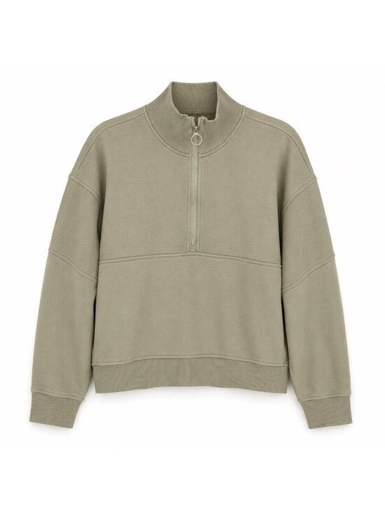Vuori Sedona Rib Half Zip Sweatshirt L Olive Sage French Terry Athleisure Cozy