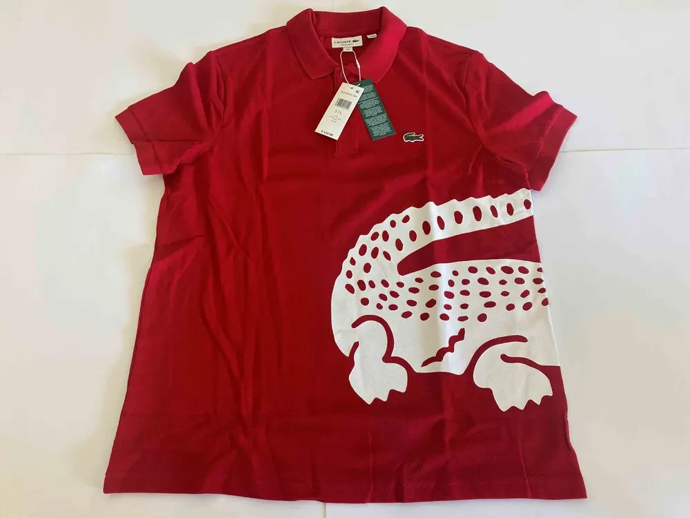 Lacoste Men’s Short Sleeve Jersey Regular Fit Polo Shirt, Red, M ALIGATOR PRINT