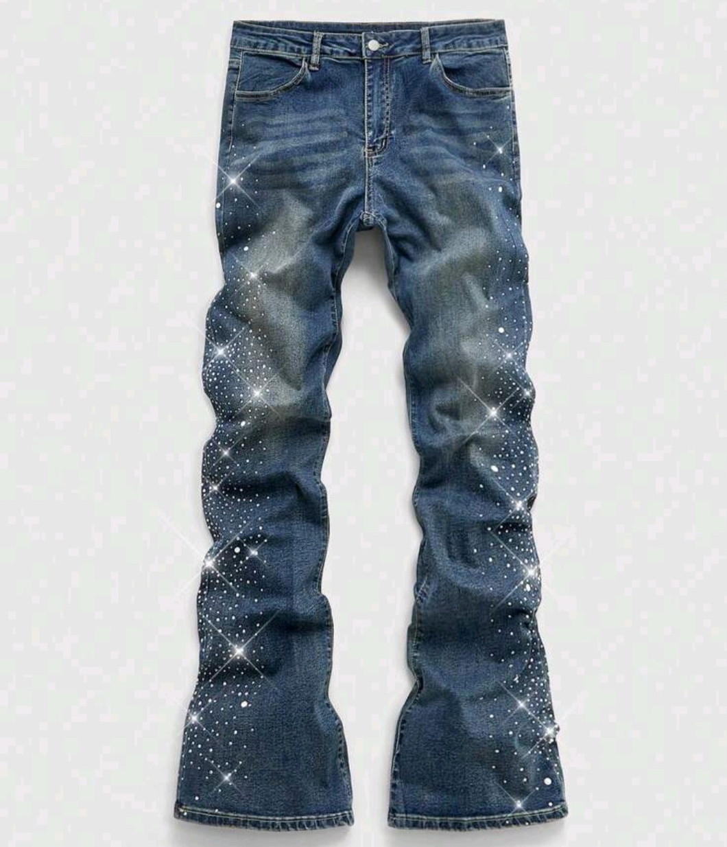 New Men Luxury Blue Jeans Diamond Rhinestones Fashion Trousers High Quality