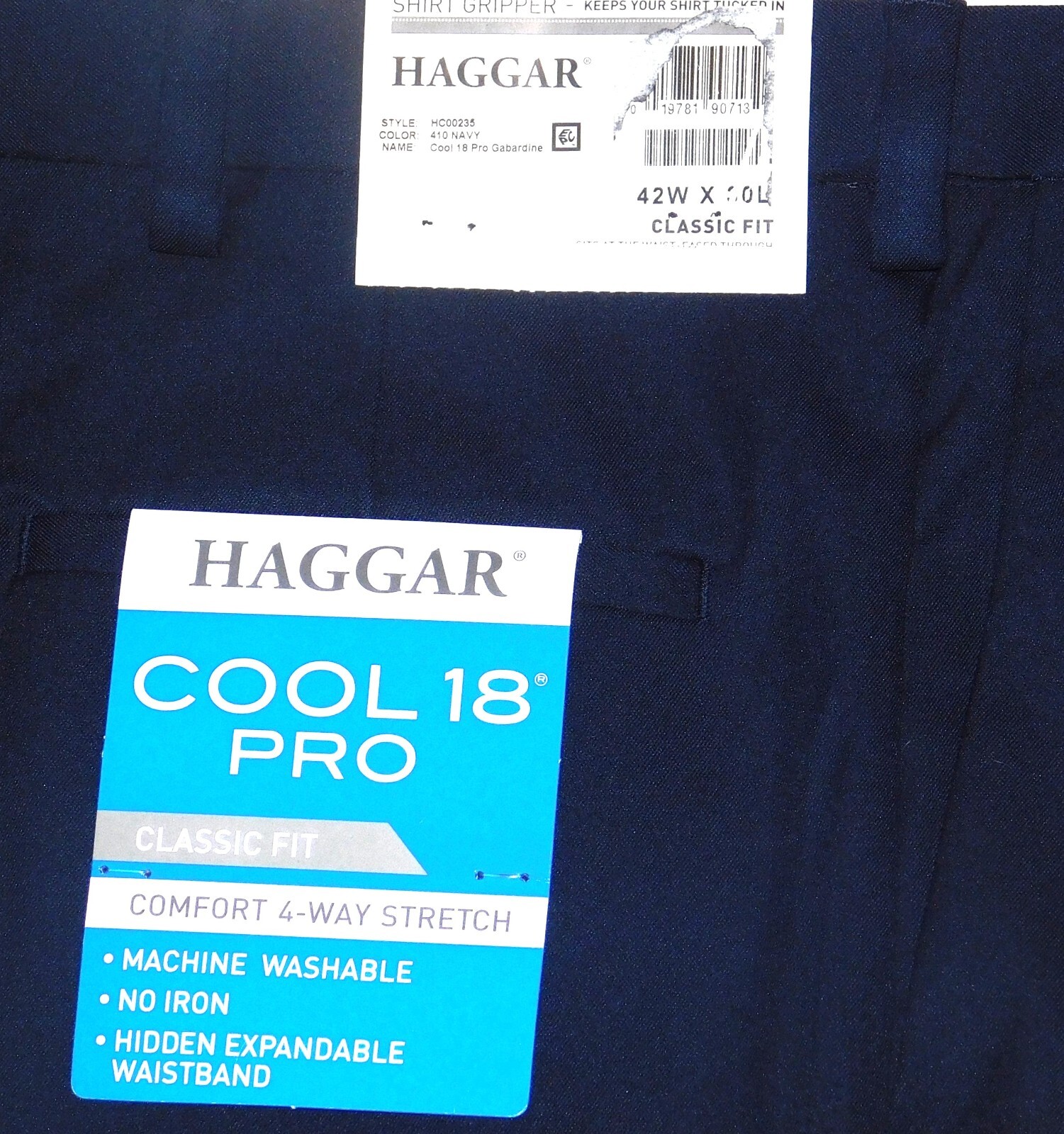 HAGGAR Cool 18 Pro Pants Classic Stretch Hidden Expandable Waistband Golf Navy