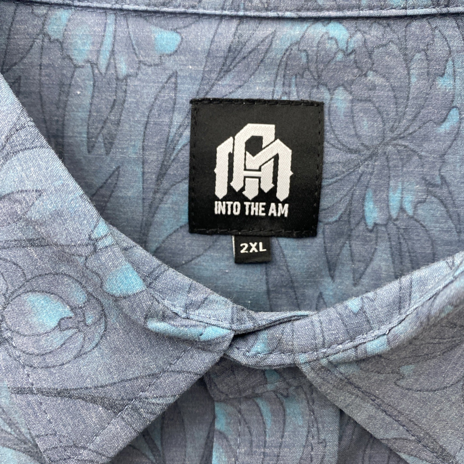 Into The AM Relaxed Button Up Blue Tonal Floral Short Sleeve Casual Mens 2XL