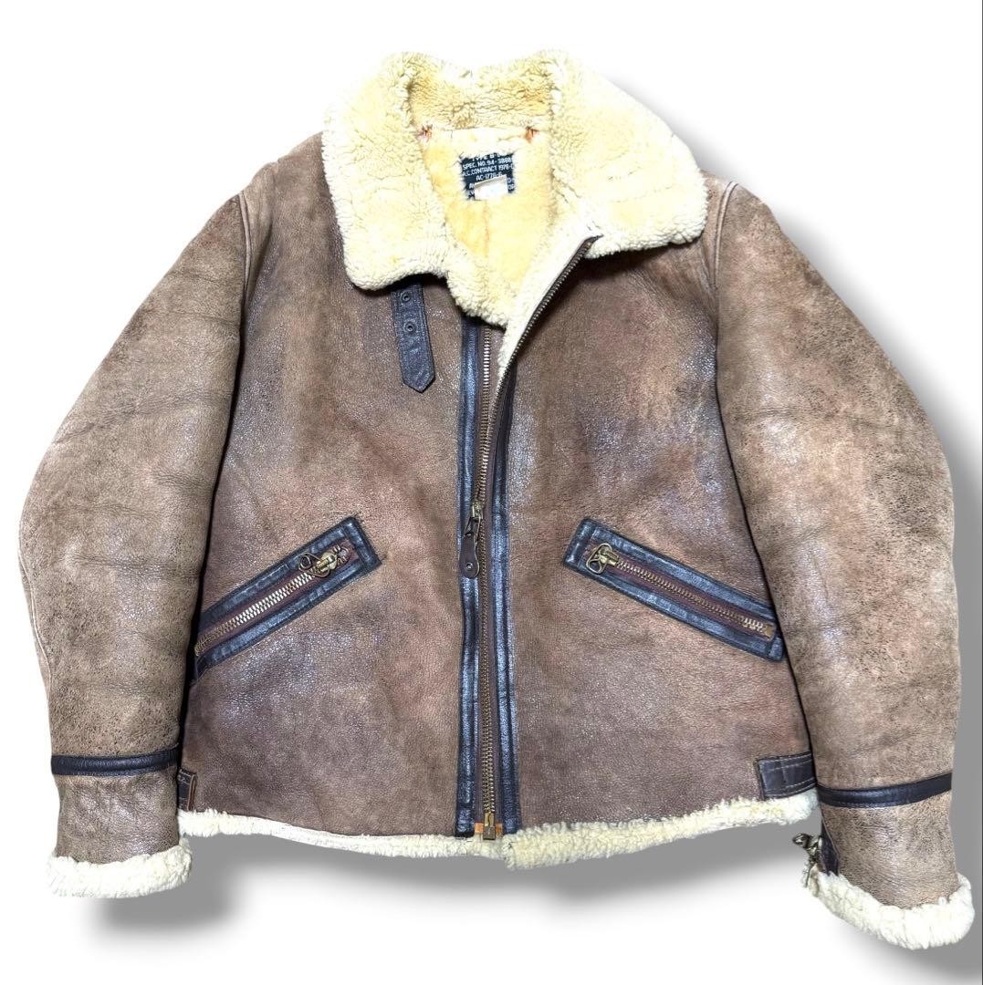 AVIREX B-9 Sheepskin Flight Jacket Blouson Coat Men Size 34 brown vintage