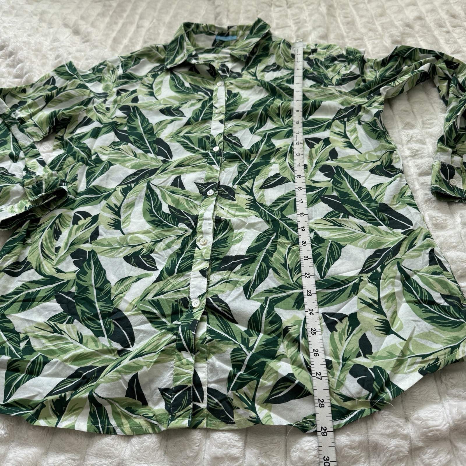 J McLAUGHLIN Women’s XL Lois Shirt Button Down Green Palm Tropical Leaf Beach