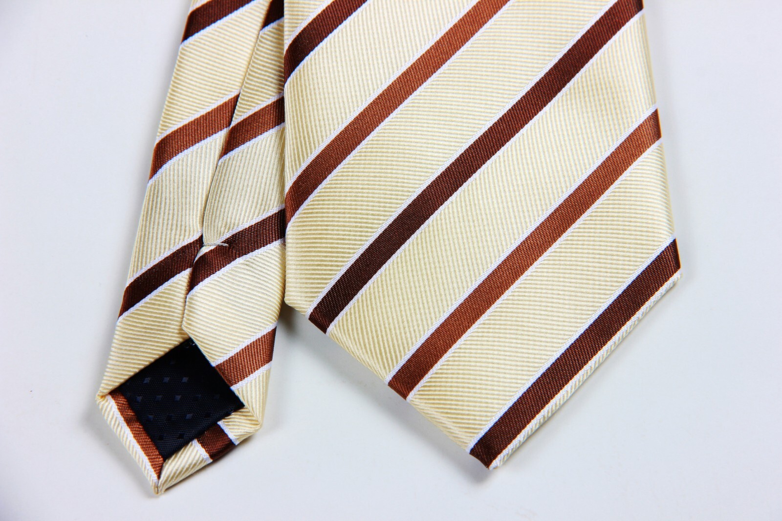 New Classic Striped Beige Brown JACQUARD WOVEN 100% Silk Men’s Necktie Tie