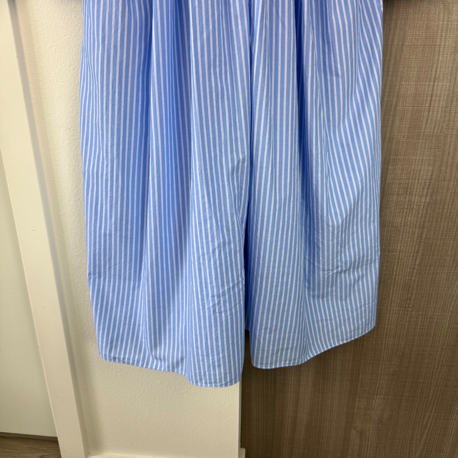 Batsheva Blue White Striped Sailor Collar Cotton Midi Dress Pockets Size Large