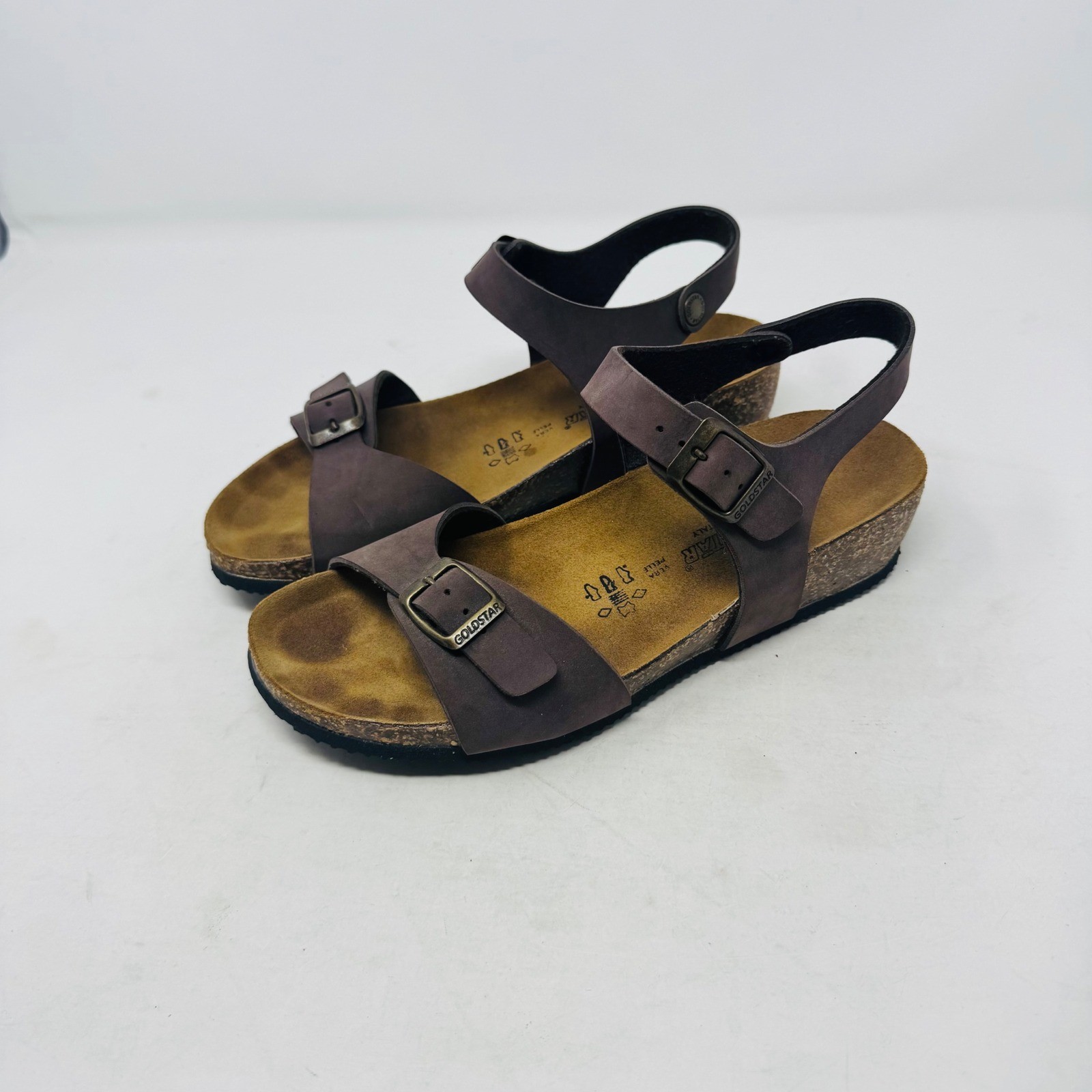 Goldstar Wedge Sandals Brown Size 38 Leather Cork Made in Italy Comfort Boho