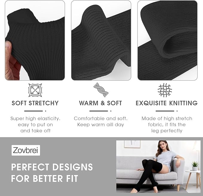 Stretchy Knit Thigh High Leg Warmers Winter Knitted Over Knee Socks Footless