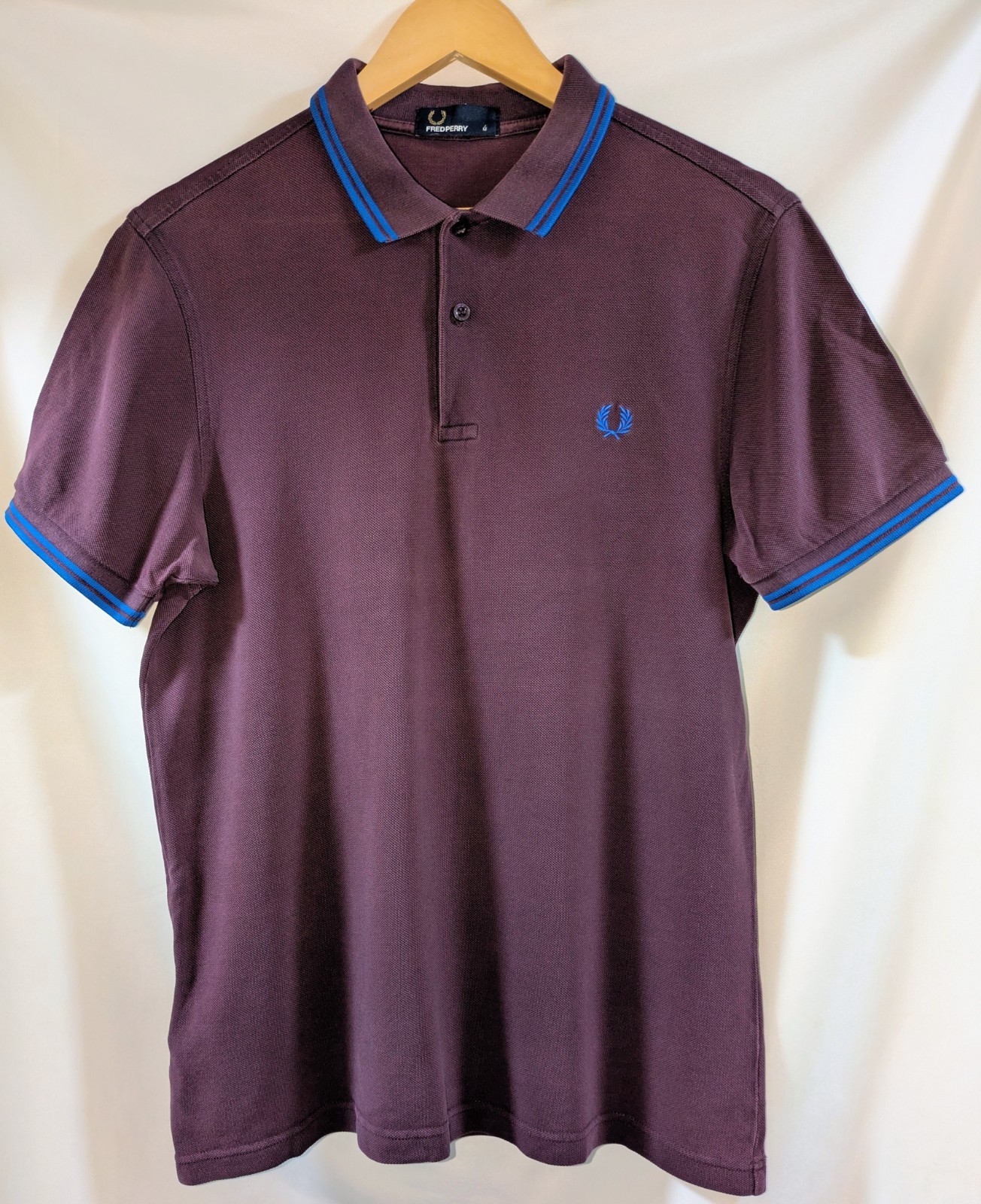 Fred Perry M3600 Polo Shirt Burgundy Blue Twin Tipped Laurel Cotton Size M