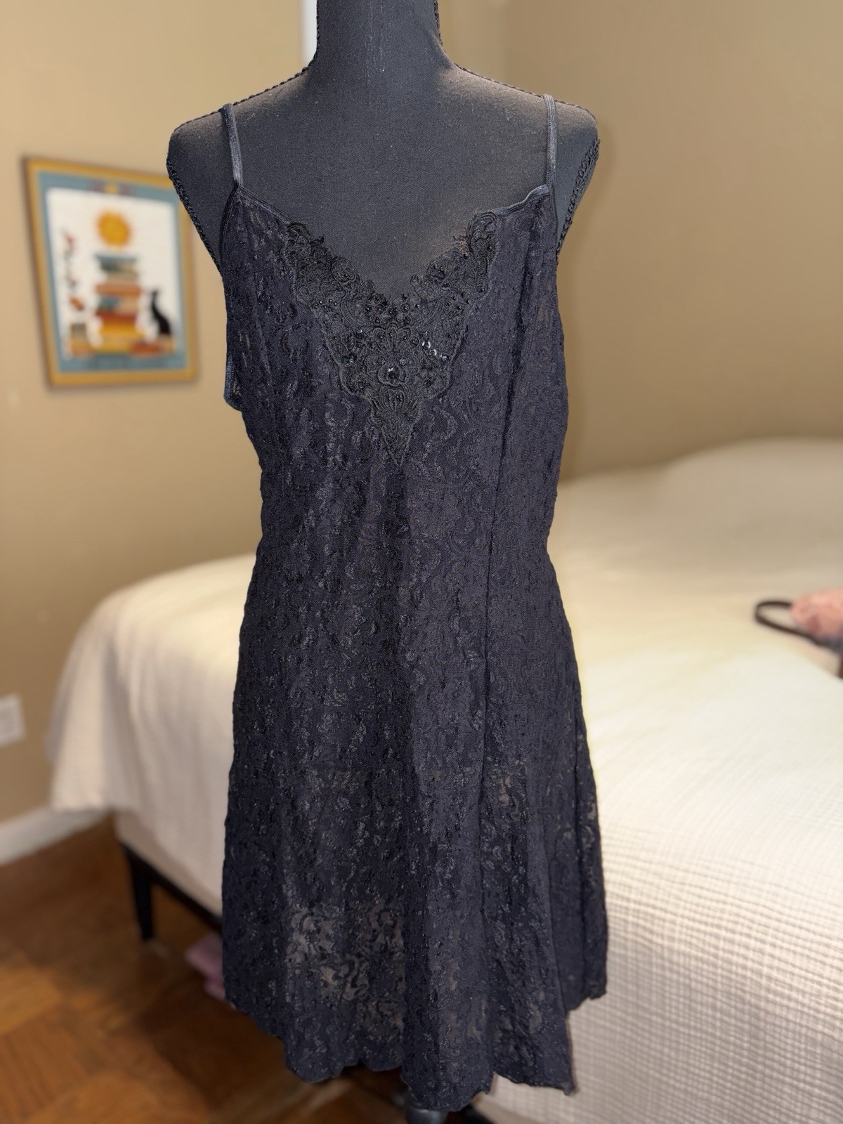 Cinema Etoile Women’s Black Floral Lace Full Slip Adjustable Straps XL