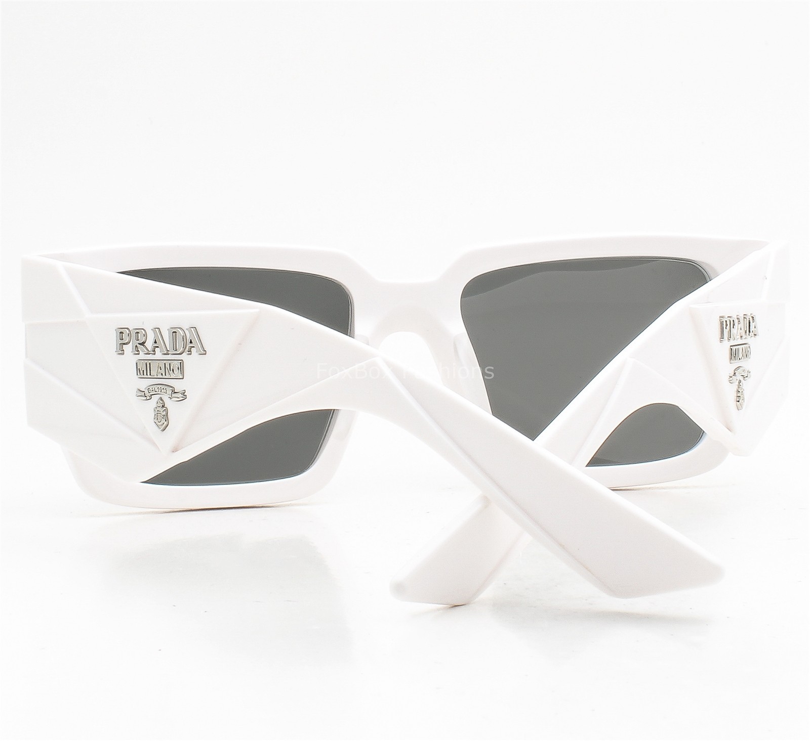 Prada Sunglasses Shiny White Silver Logo SPR 16Z 461-5S0 Bloomingdales Exclusive