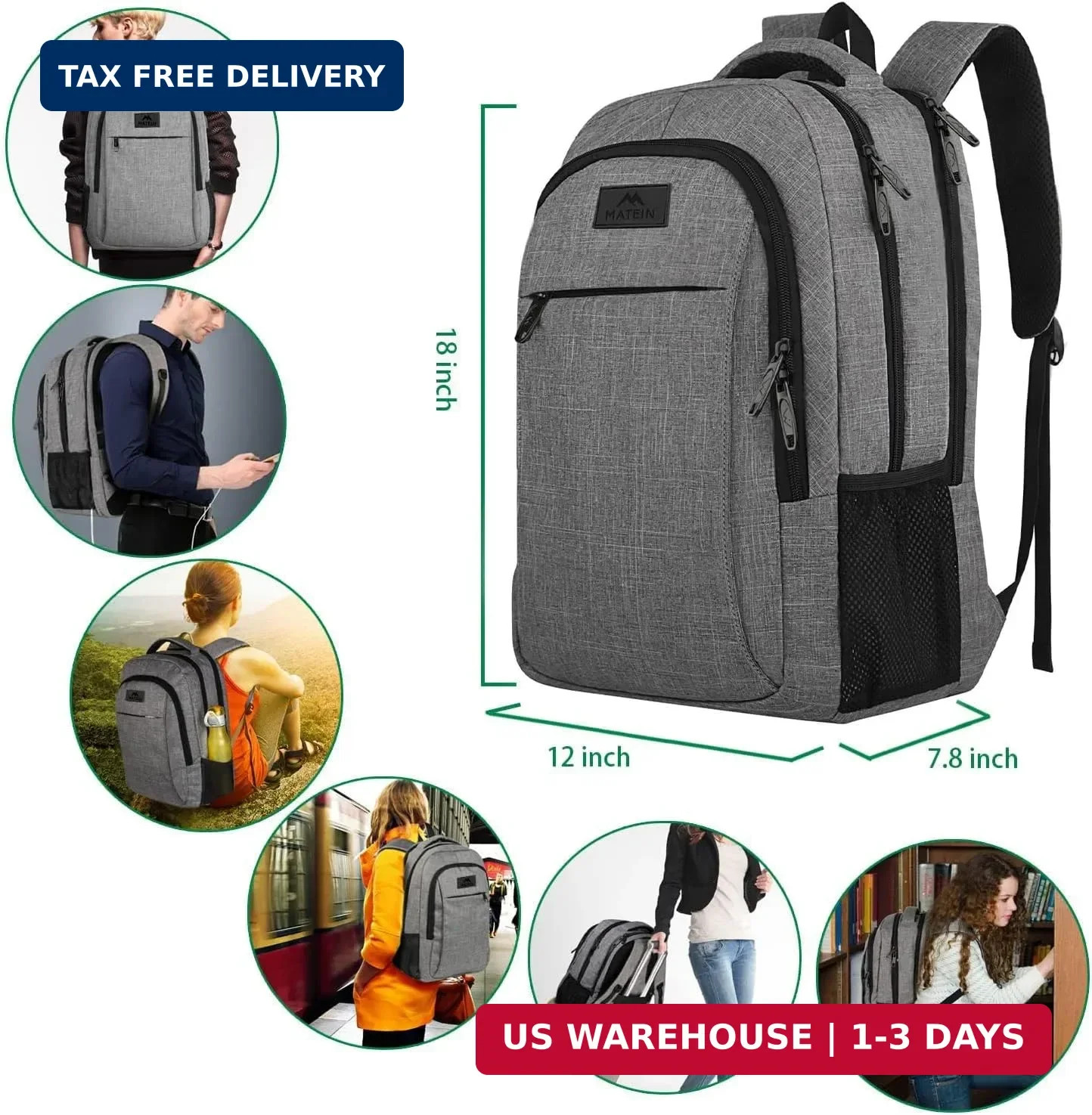 MATEIN Travel Laptop Backpack, Business Anti Theft Slim Sturdy Laptops Backpack