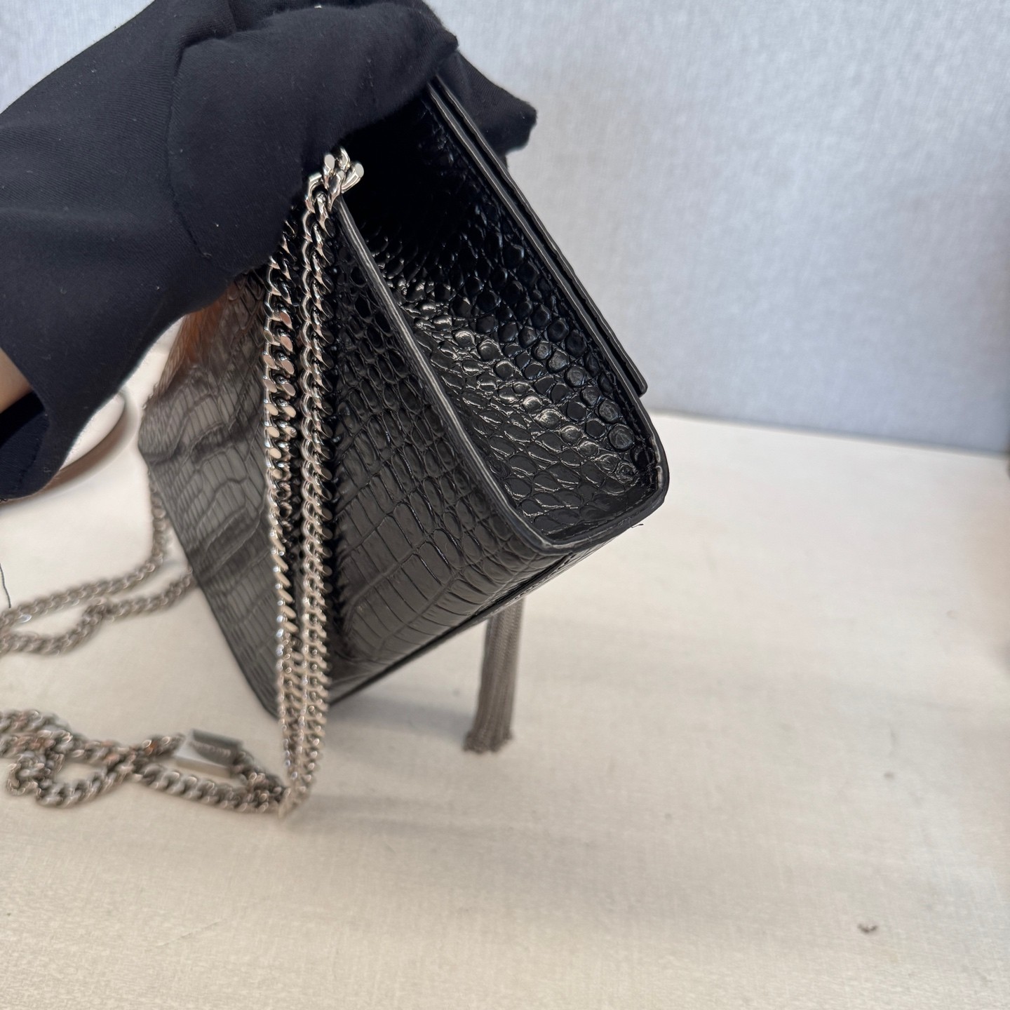 Saint Laurent Kate Small Black Croc Embossed Cowhide Crossbody Bag US Ship