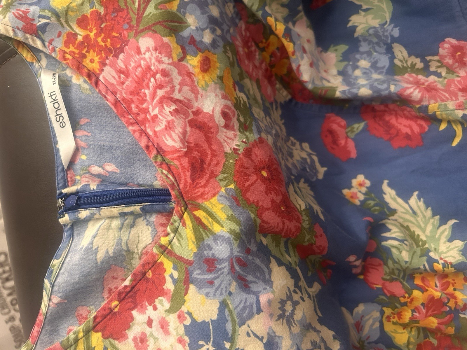 eShakti Dress Plus Size 2X Pockets Blue Floral Fit & Flare Cottagecore Garden