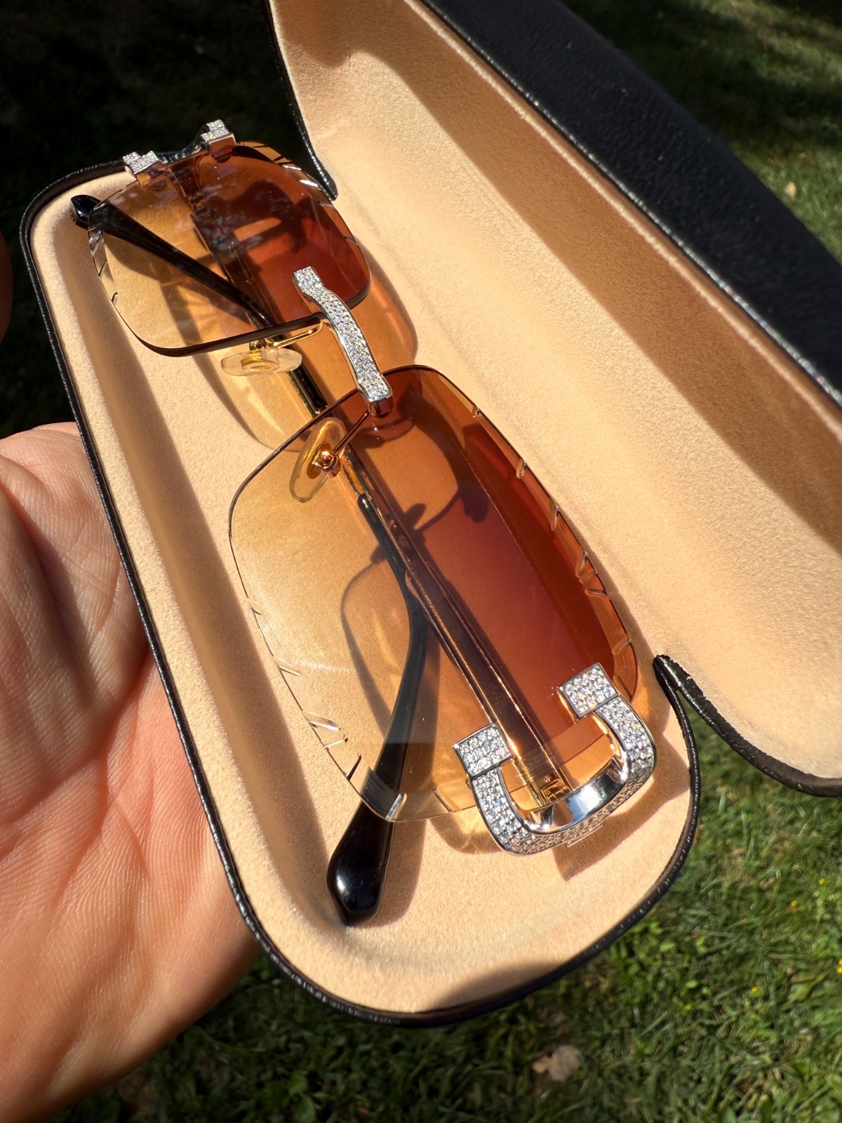 Real 925 Silver Big C VVS MOISSANITE Light Brown Sunglasses – Iced Buffs Glasses