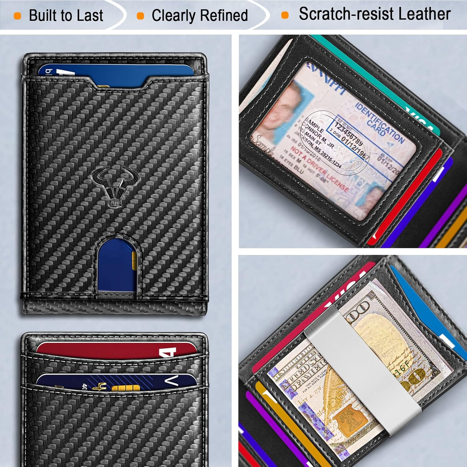 BULLIANT Men Wallet Airtag&Standard Use,Slim Front Pocket Wallet Money Clip for