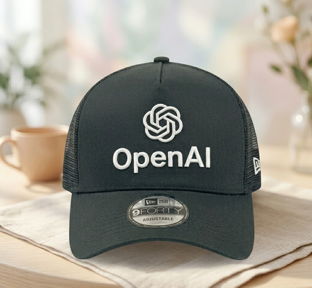 Trucker Hat OpenAI Logo Embroidered Black Mesh Back Adjustable Cap
