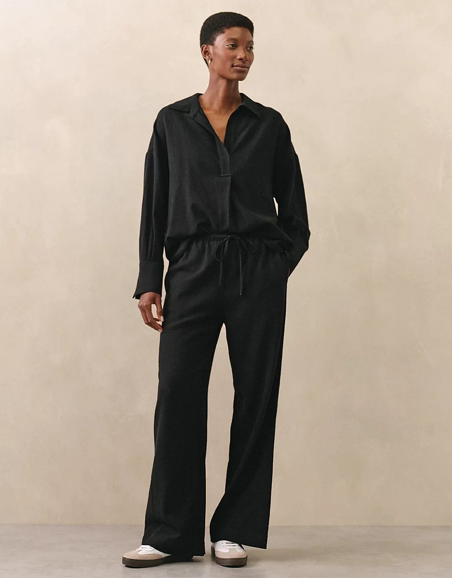 NWT THE WHITE COMPANY Wool-Viscose Gauze Wide Leg Trousers – Black -Small
