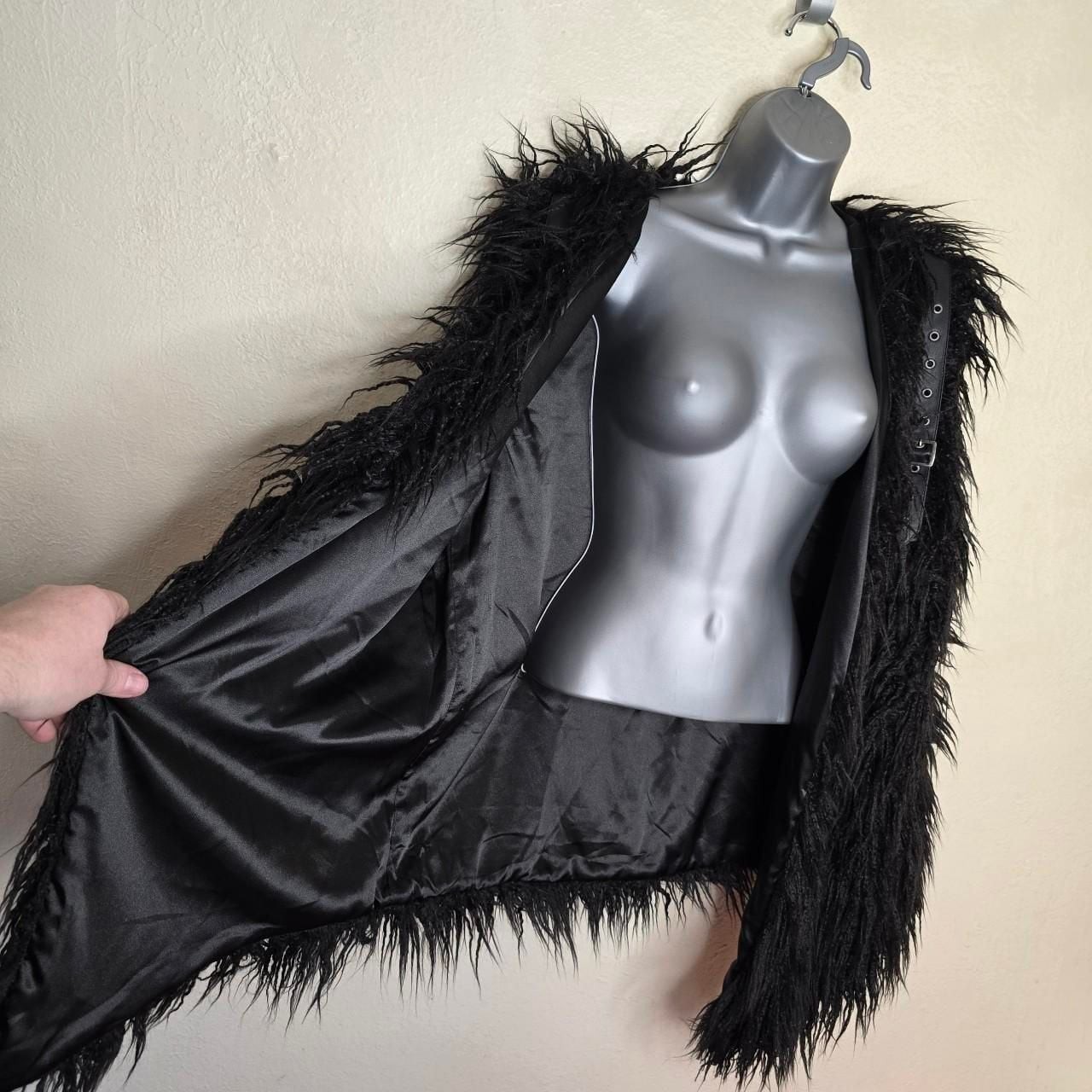 Killstar Black Faux Fur Shag Vest with Chain Belt