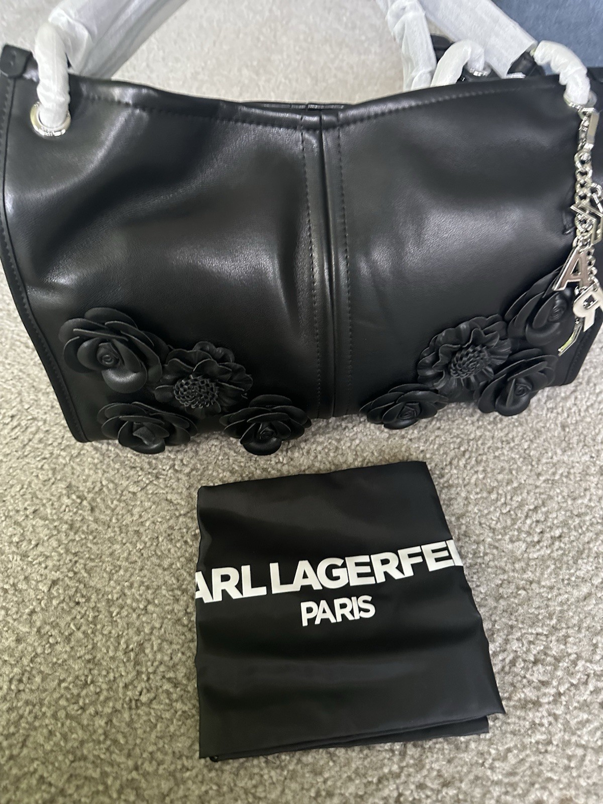 KARL LAGERFELD PARIS Black Floral Medium Handbag