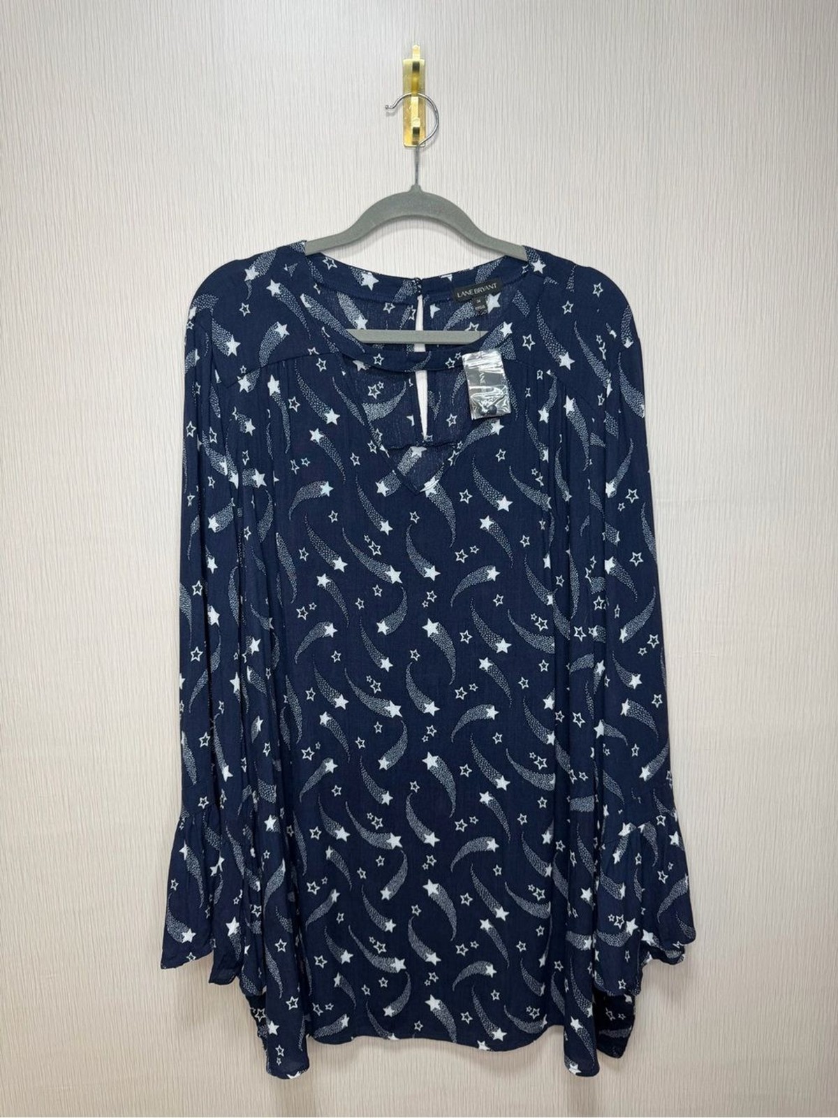 Lane Bryant NWT Star Print Tunic Blouse 24 Celestial Whimsigoth Bell Sleeve Plus