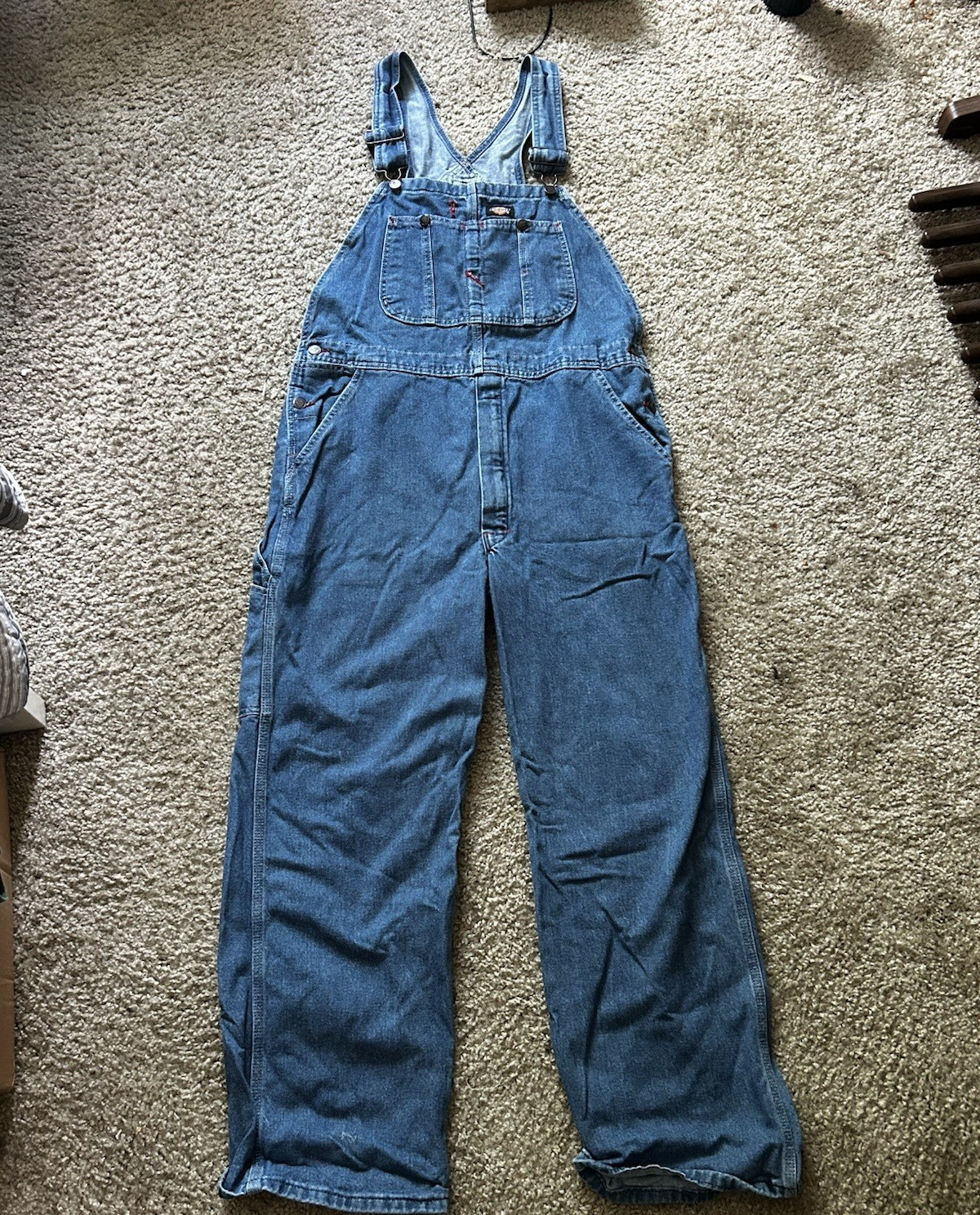 Dickies Mens Blue Denim Bib Overalls 34×30 Cotton Construction