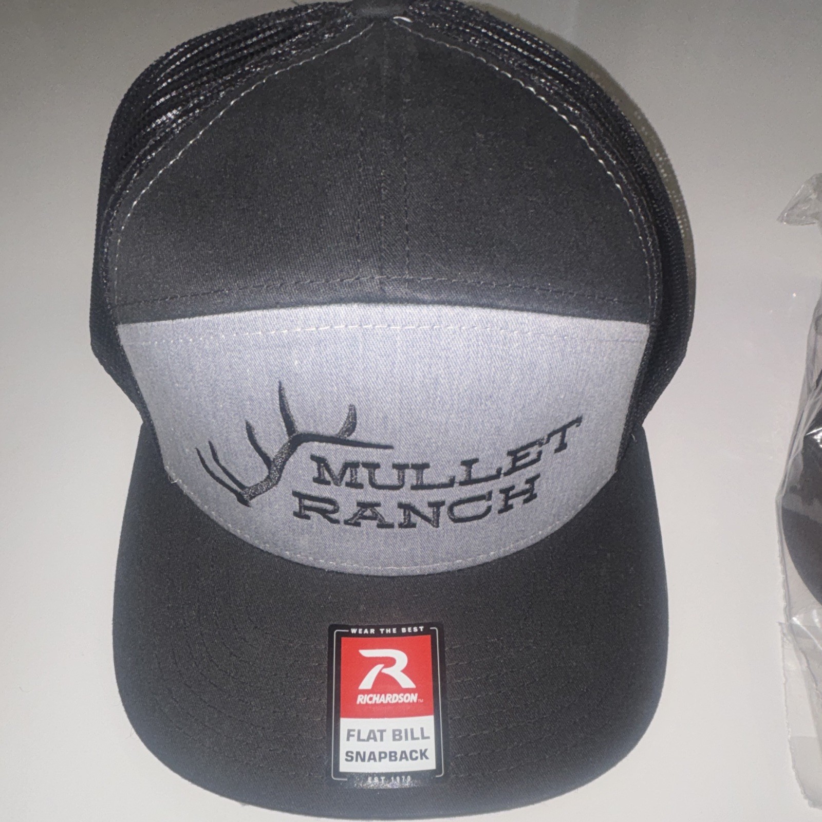 Richardson “Mullet Ranch” Black/Gray Colorblock Trucker Hat Snapback One Size