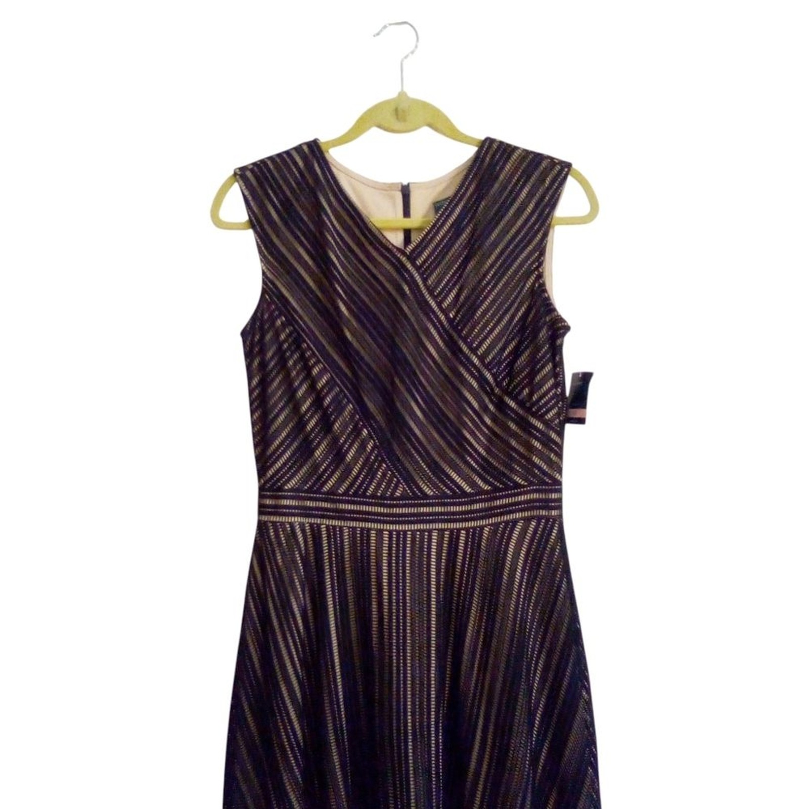 Gabby Skye Sz 10 Black Crochet Illusion Overlay Dress Fit And Flare Sleeveless