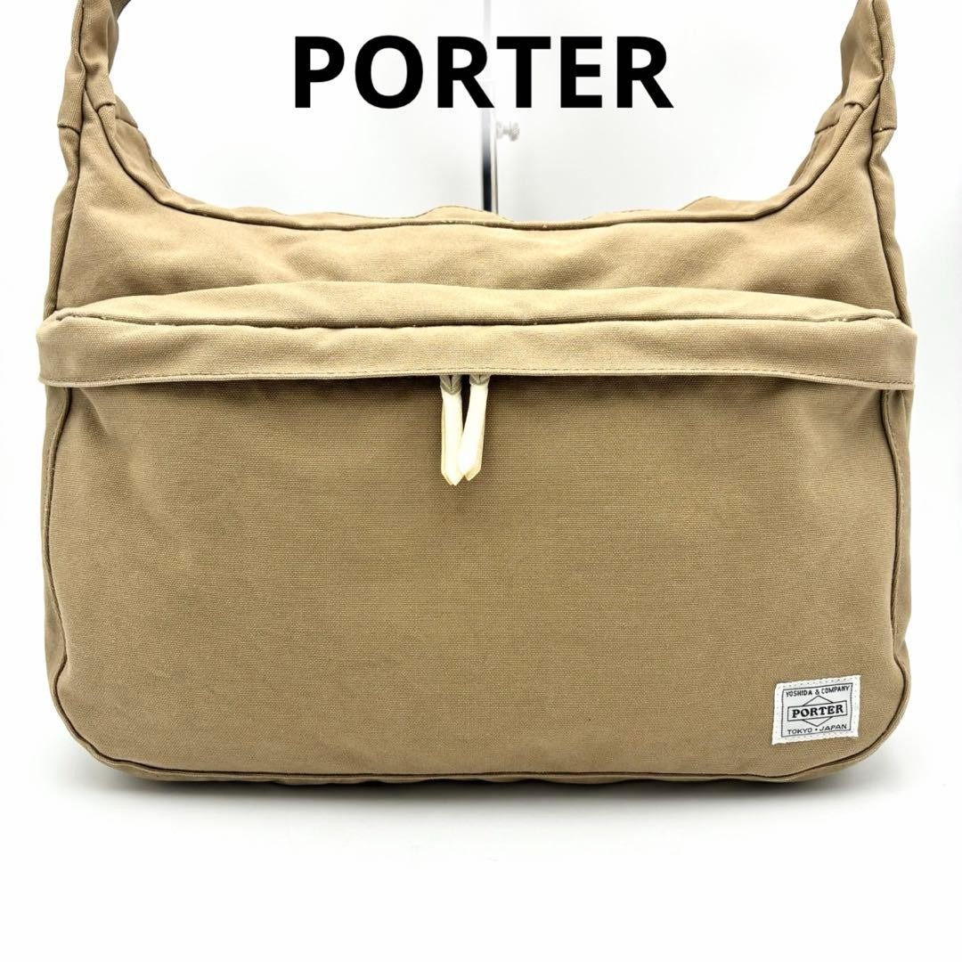 Porter Beat Shoulder Bag L Beige Canvas A4 Unisex