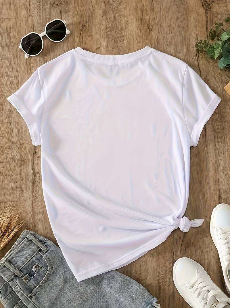 Women Floral Graphic T-Shirt Blue Flower Casual Crew Neck Short Sleeve Tee Top√