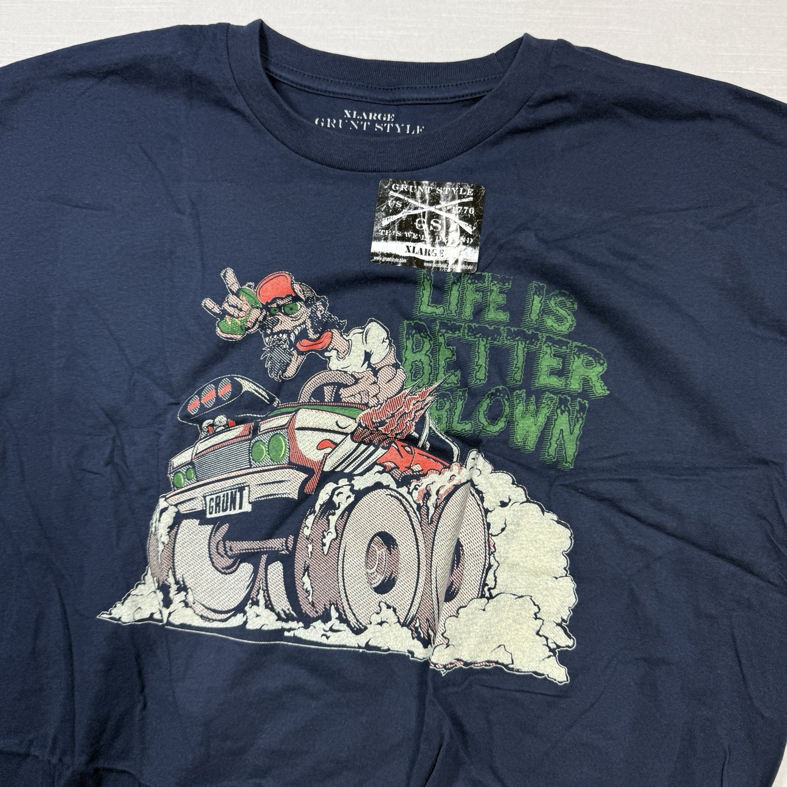 Grunt Style T Shirt Men XL Blue Life is Better Blown Hot Rod Wolfman