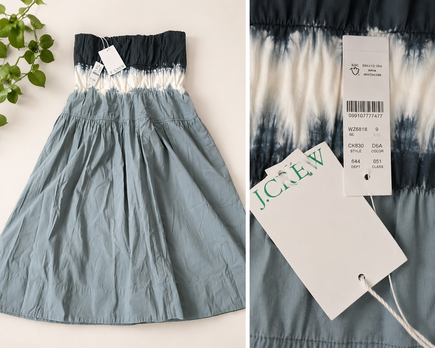 J.Crew Girls Dress Size 6 Blue Smocked Tie Dye Cotton NWT