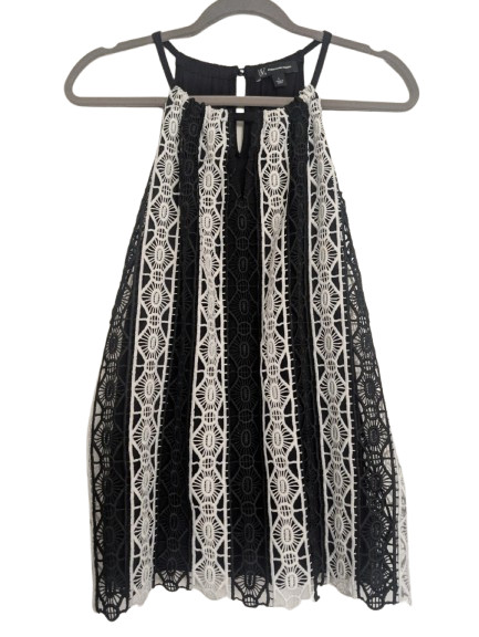 INC International Concepts Halter Top Large Women Black White Crochet Sleeveless