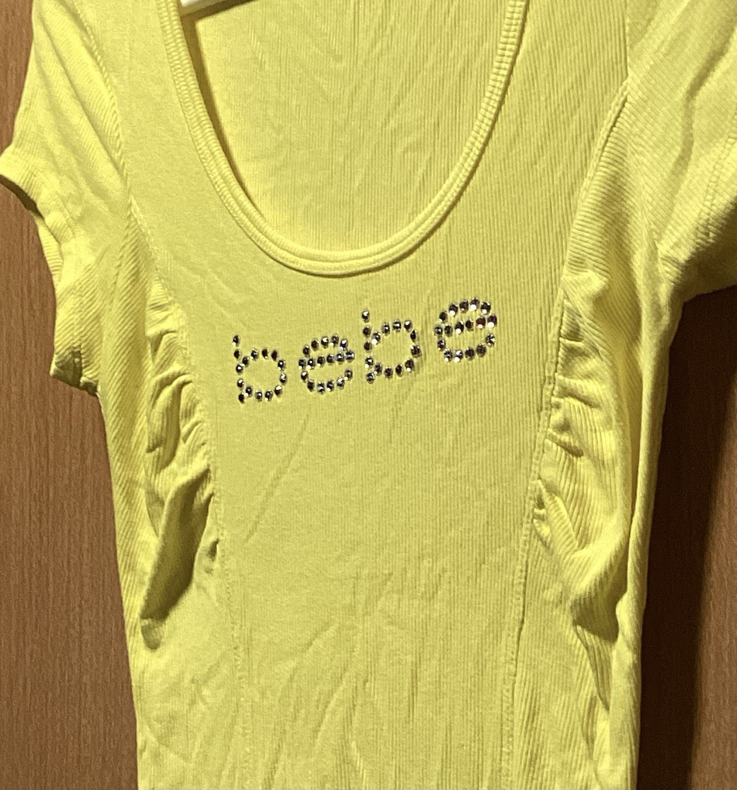 Bebe Swarovski Rhinestone Bright Yellow Top Size Medium