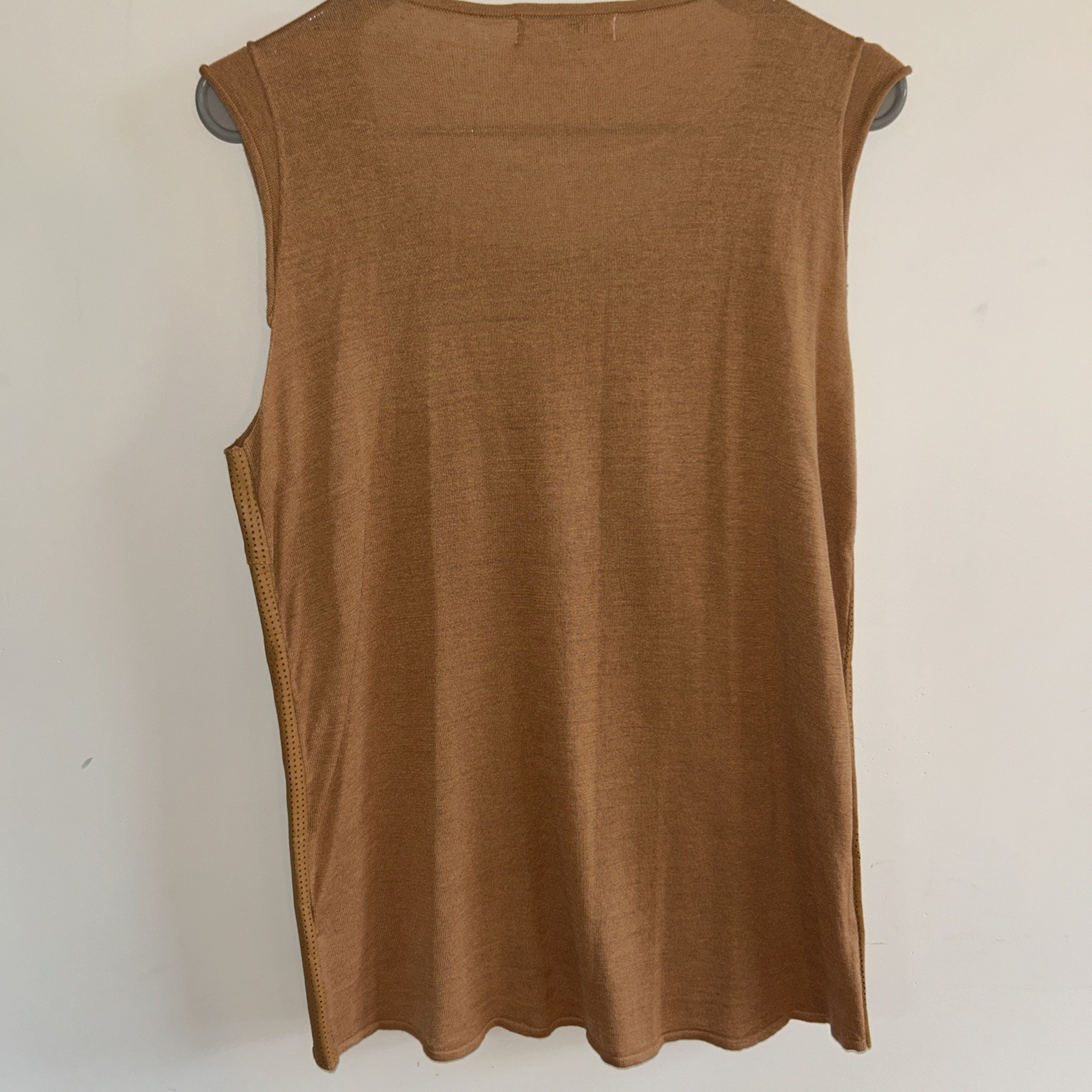 Boho My Tribe Genuine Leather Silk Sleeveless Tank Top Shirt Tan S Small Indie