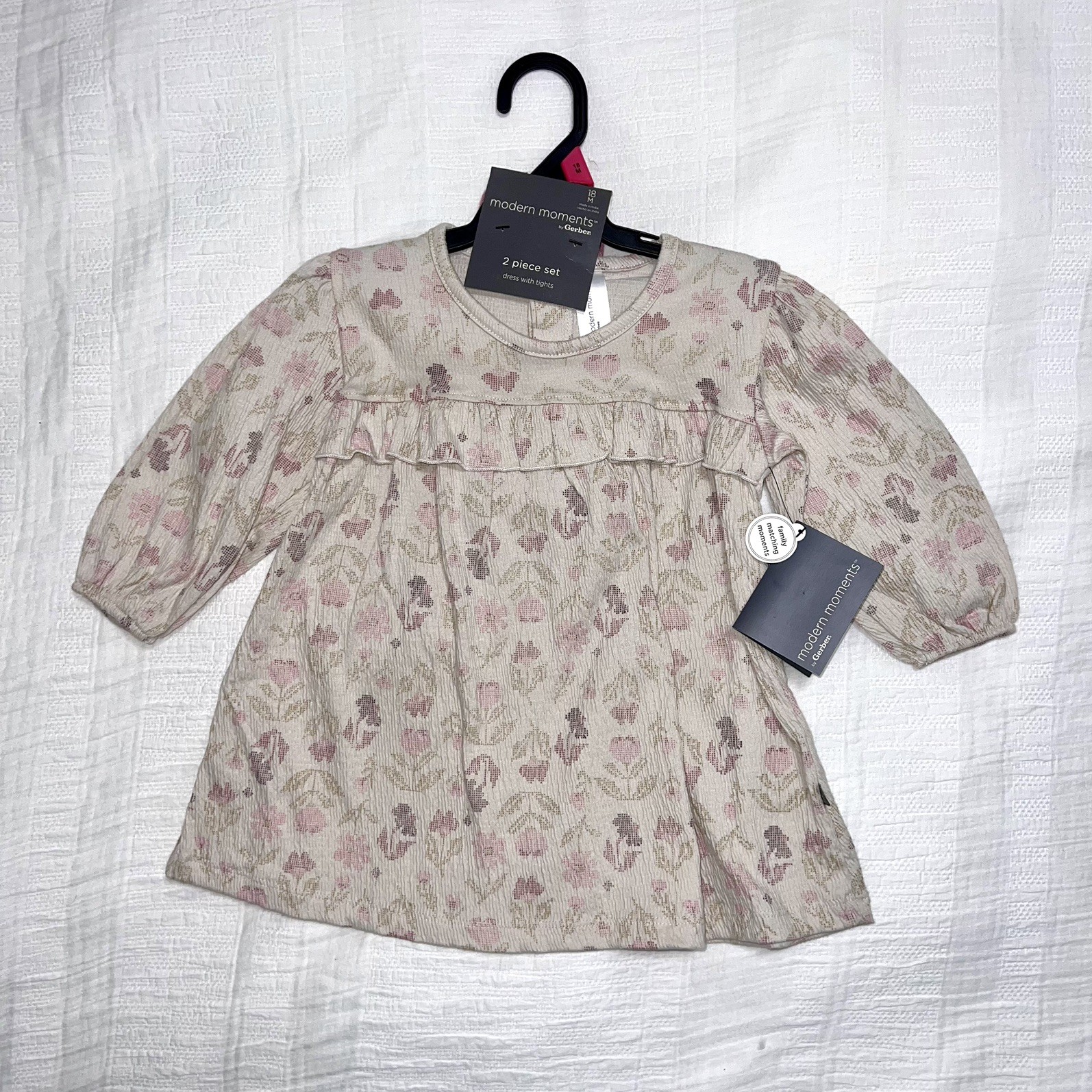 Modern Moments Baby Girl Floral Dress & Tights Outfit Set 2-Piece 18 Months NWT
