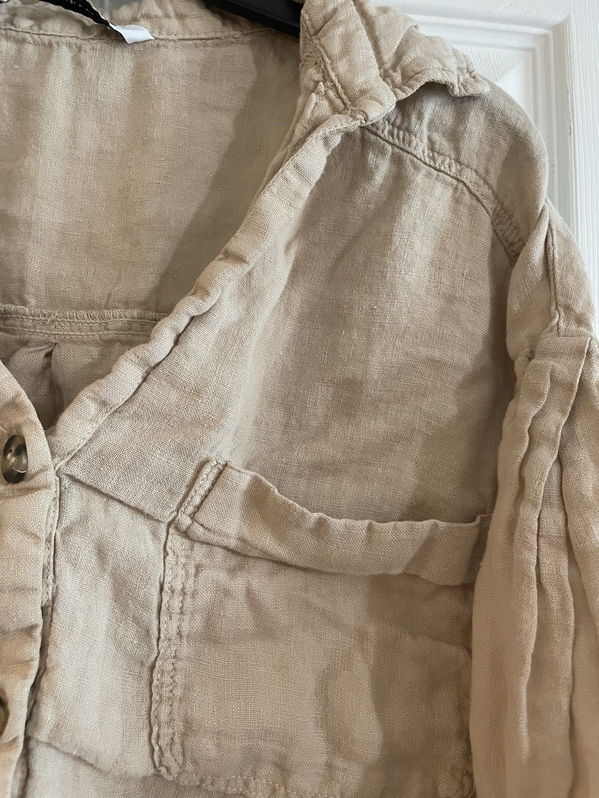 ZARA Tan Short Sleeve Linen Button Down Oversized Crop Top Size M