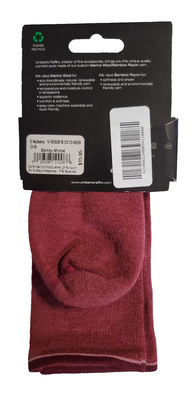 4 Umberto Raffini Womens Skinny Minnie Crew Sock Merino Wool Rayon Nylon Spandex