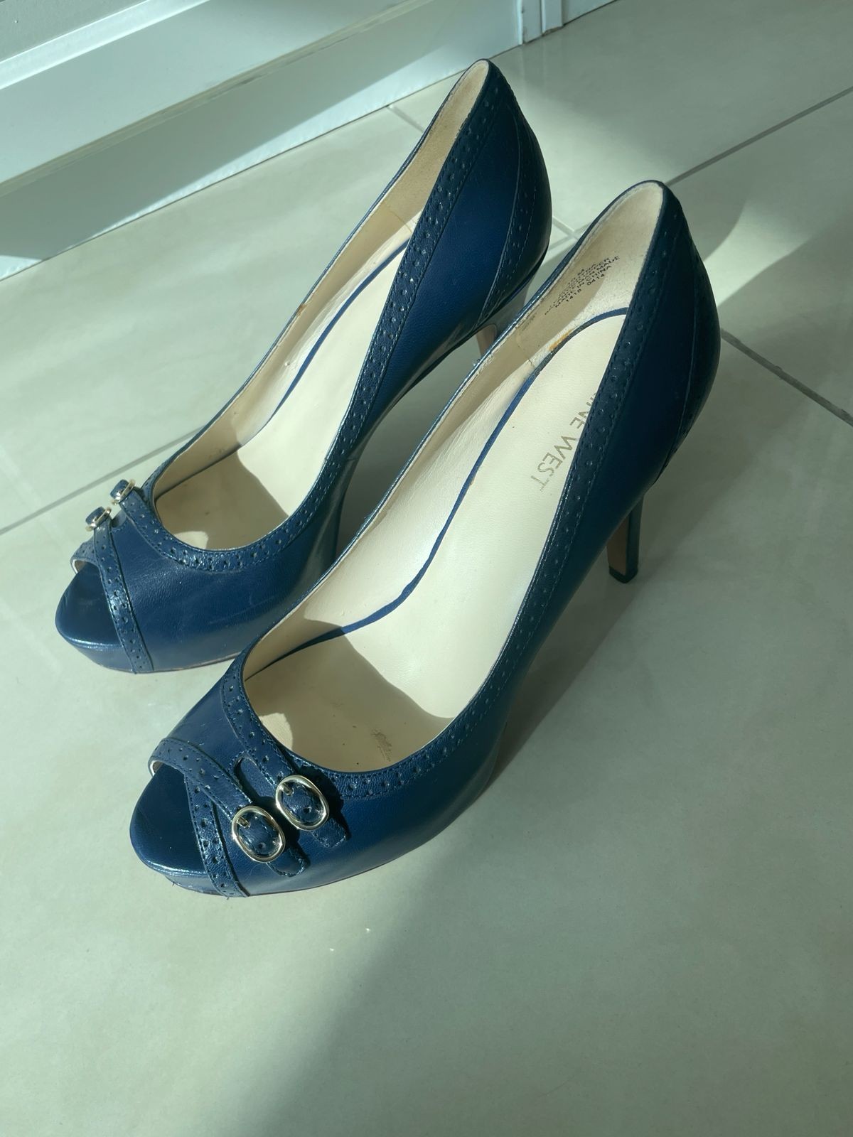 Nine West Navy Blue Heels Size 10M Elegant Peep Toe Pumps