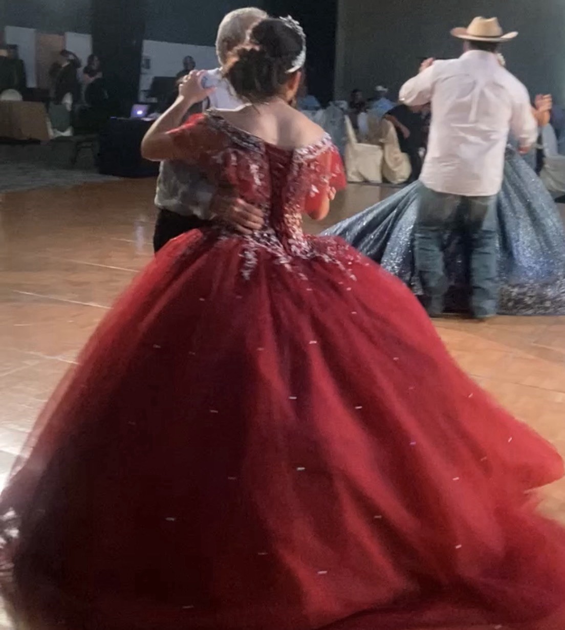 Morilee Red Off Shoulder Long Ball Gown Formal Dress Beaded Floral Sz 4