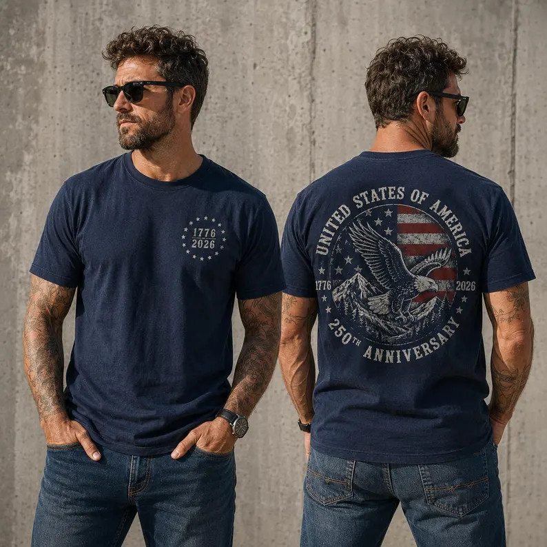 America 250 Patriotic Eagle Front Back Graphic T Shirt S-5XL